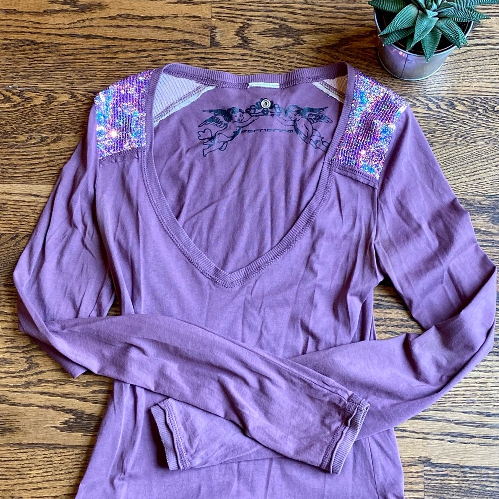 Vintage Y2K style Fornarina Long Sleeve Sequined Purple Top.  Size: Small